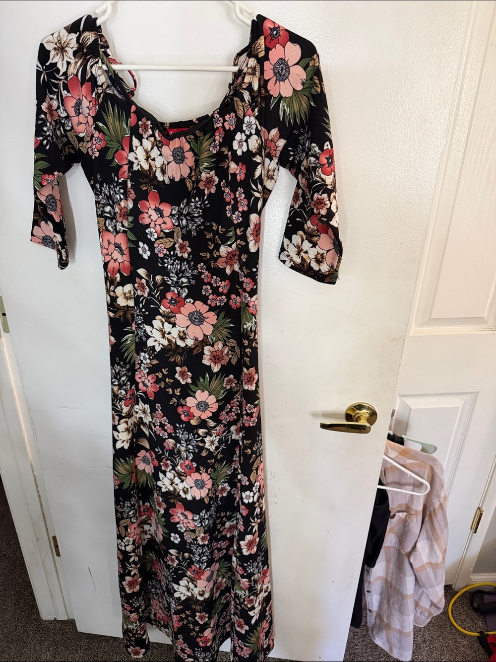 Black Floral Maxi Dress with Pink & Cream Blooms
